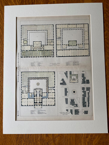 New Public Library, Plans, Boston, MA, 1888, McKim Mead White, Original, Hand Colored