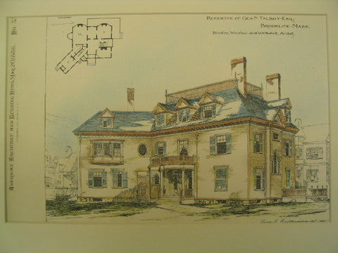 Residence of George N. Talbot, Brookline, MA, 1886, Bradlee, Winslow and Wetherell