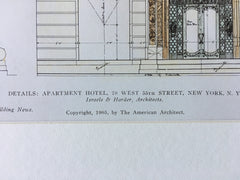 Apartment Hotel, 70 West 55th Street, NY, Details, 1905, Original Hand Colored