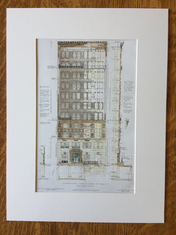 Apartment Hotel, 70 West 55th Street, NY, 1905, Original Hand Colored