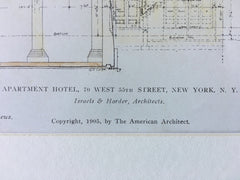 Apartment Hotel, 70 West 55th Street, NY, 1905, Original Hand Colored