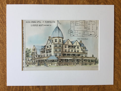 Alicia Springs Hotel, Pennfield, PA, 1890, E Cluver, Original Hand Colored