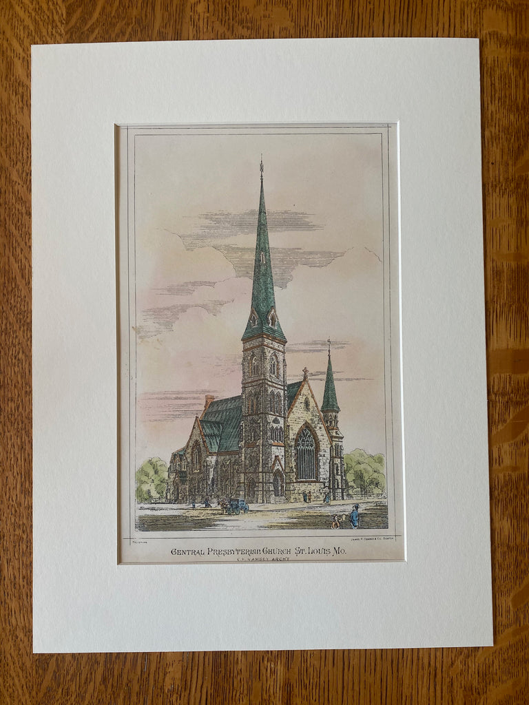 Central Presbyterian Church, St. Louis, MO, 1876, C K Ramsey, Original Hand Colored