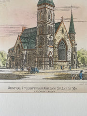 Central Presbyterian Church, St. Louis, MO, 1876, C K Ramsey, Original Hand Colored