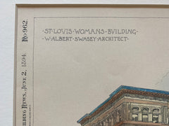 St. Louis Womans Building, St. Louis, MO, 1894, Albert Swasey, Original Hand Colored