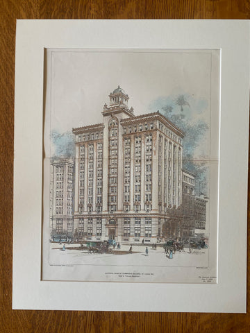National Bank of Commerce, St Louis, MO, 1902, I S Taylor, Original, Hand Colored