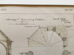 Receiving Vault for Cemetery, 1883, Charles B Atwood, Original Plan Hand-colored