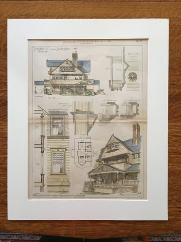 Seacroft, Details, Seabright, NJ, 1883, Bruce Price, Original Plan Hand-colored