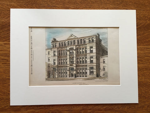 Jacob Sleeper Hall, Boston University, MA, 1883, Original Plan Hand-colored