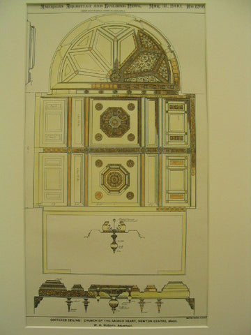 Coffered Ceiling at the Church of the Sacred Heart, Newton Centre, MA, 1900, W. H. McGinty