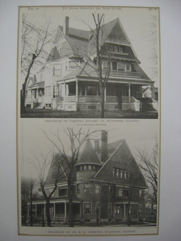 Residence of Timothy Dwight and E. H. Webster, Evanston, IL, 1898, S. A. Jennings and Unknown