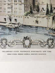 Watergate Apartments, New York, 1929, Cross & Cross, Original Plan Hand Colored