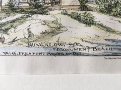 Bungalow, Monument Beach, MA, 1880, W G Preston, Original Plan Hand Colored