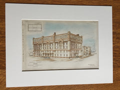 Quincy Market Cold Storage Warehouse, Boston, MA, 1882, Preston, Original Plan Hand-colored