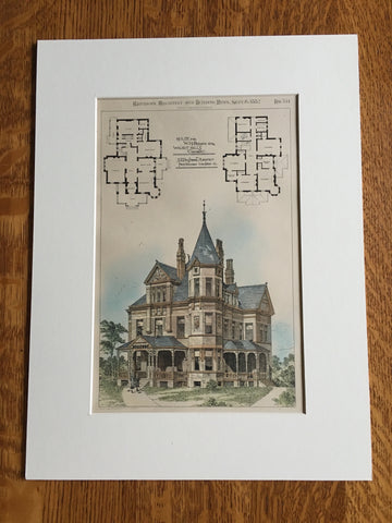W H Blymyer Residence, Walnut Hills, Cincinnati, OH, 1882, Original Plan Hand-colored