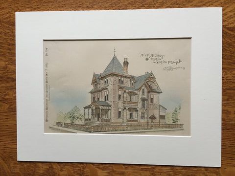 J R McGinley Residence, Shady Side, Pittsburgh, PA, 1882, Original Plan Hand-colored