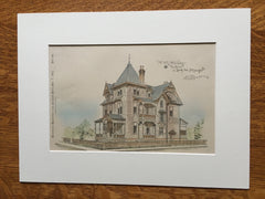 J R McGinley Residence, Shady Side, Pittsburgh, PA, 1882, Original Plan Hand-colored