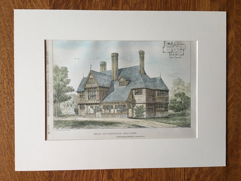 House, Morrisania, NY, 1881, Renwick & Russell, Original Plan Hand-colored