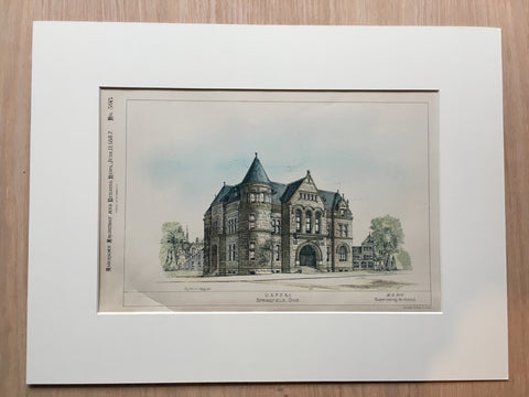 US Post Office, Springfield, OH, 1887, M E Bell, Archt., Hand Colored, Original