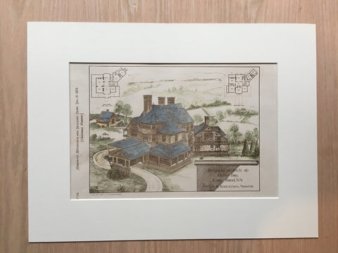 House at Oyster Bay, Long Island, NY, 1878, Potter & Robertson, Original Hand-colored