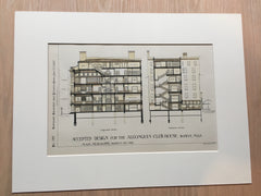 Algonquin Club House, Boston, MA, 1887, McKim Mead White, Original Hand-colored