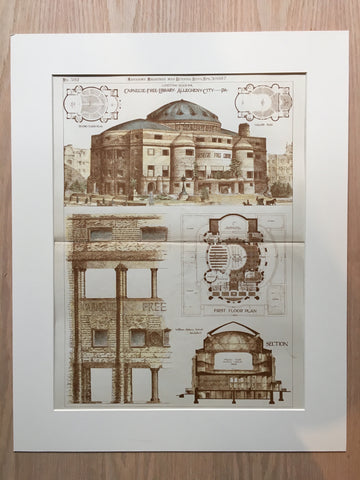 Carnegie Free Library, Allegheny City, PA, 1887, William Halsey Wood, Original Hand-colored