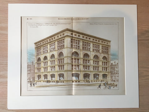 Warehouse for John Lionberger, 8th & Washington, St Louis, MO, 1887, Original Plan Hand-colored