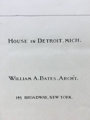 House, Detroit, Michigan, 1887, William A Bates, Architect, Original Plan Hand Colored