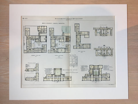 Munich University Chemical Lab, Berlin Physiological Inst., 1887, Original Plan Hand Colored