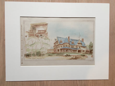 Club House, Brick Church, NJ, 1887, Lamb & Rich, Original, Hand Colored