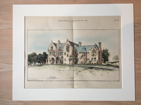 Ingeborg, near Overbrook, PA, 1884, T P Chandler, Archt., Original, Hand Colored