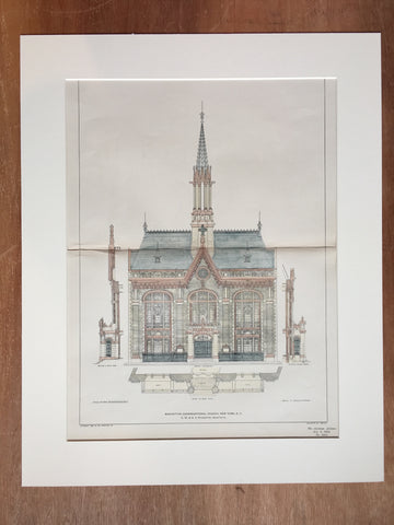 Manhattan Congregational Church, NY, 1903, Stroughton, Original, Hand Colored