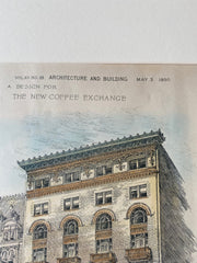 Coffee Exchange, New York, NY, 1890, Buchman & Deisler, Original Hand Colored -
