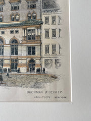Coffee Exchange, New York, NY, 1890, Buchman & Deisler, Original Hand Colored -
