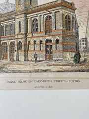 Engine House, Dartmouth St, Boston, MA, 1876, Original Hand Colored -