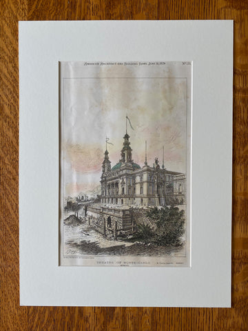 Theatre of Monte Carlo, Monaco, 1879, M Charles Garnier, Original Hand Colored -