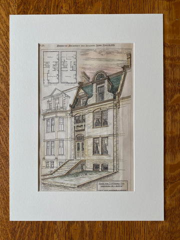 T S Perry House, Marlboro Street, Boston, MA, 1879, Original Hand Colored -