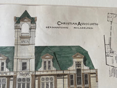 YMCA, Germantown, Philadelphia, PA, 1879, T Williamson, Original Hand Colored -