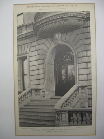 Entrance to the House of Isaac Stern on 858 Fifth Ave, New York, NY, 1900, Schickel and Ditmars
