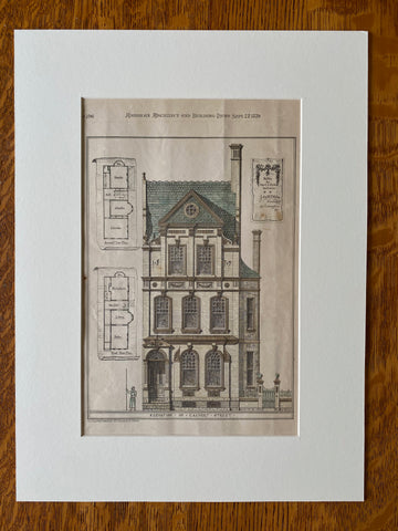 Mrs. C L McKim House, Baltimore, MD, 1879, Original Hand Colored -