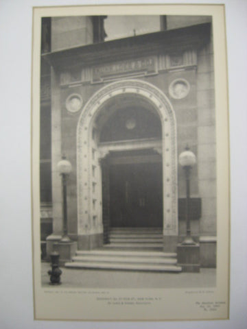 Doorway of Number 27 Pine St, New York, NY, 1901, De Lemos and Cordes