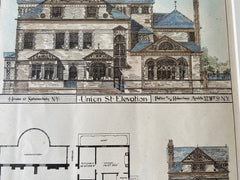 House, Union St, Schenectady, NY, 1878, Potter Robertson, Original Hand Colored -