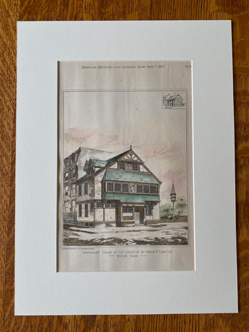 House, Mt Vernon & River Streets, Boston, MA, 1878, Original Hand Colored -