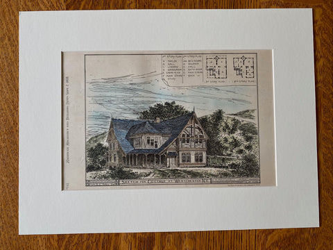 Cottage at Westchester, NY, 1878, H R Marshall, Original Hand Colored -