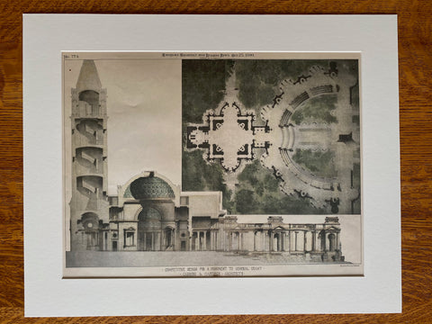 Monument to General Grant, 1890, Carrere & Hastings, Original Hand Colored -