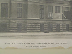 House of Alexander Mosley on Commonwealth Avenue, Boston, MA, 1887, Allen and Kenway