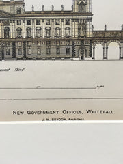 New Government Offices, Whitehall, London, England, 1899, Original Hand Colored