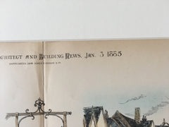 Sketches of Lavenham, Suffolk, England, UK, 1885, Original Hand Colored