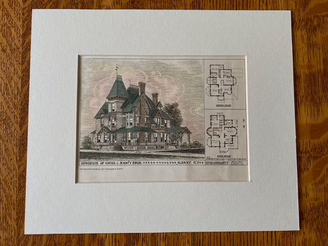 Residence of Oscar L Hascy, Albany, NY, 1879, Hand Colored Original -