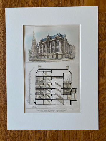 Long Island Historical Society, Building, New York, 1879, Original Hand Colored -